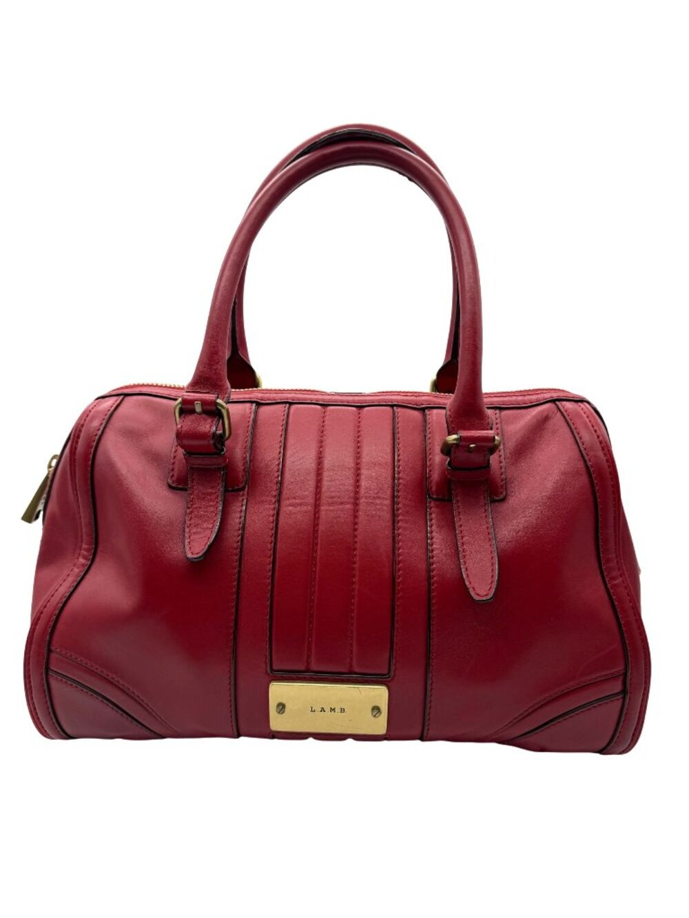 VTG LAMB red leather satchel hand bag Gwen Stefani barrel bag top handle pockets